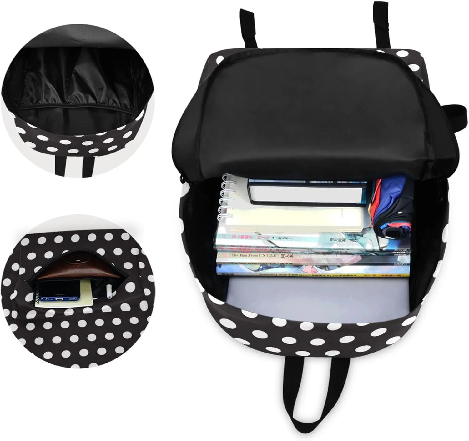 Black and White Polka Dot Backpacks For Teen Girls Boys School Bookbag