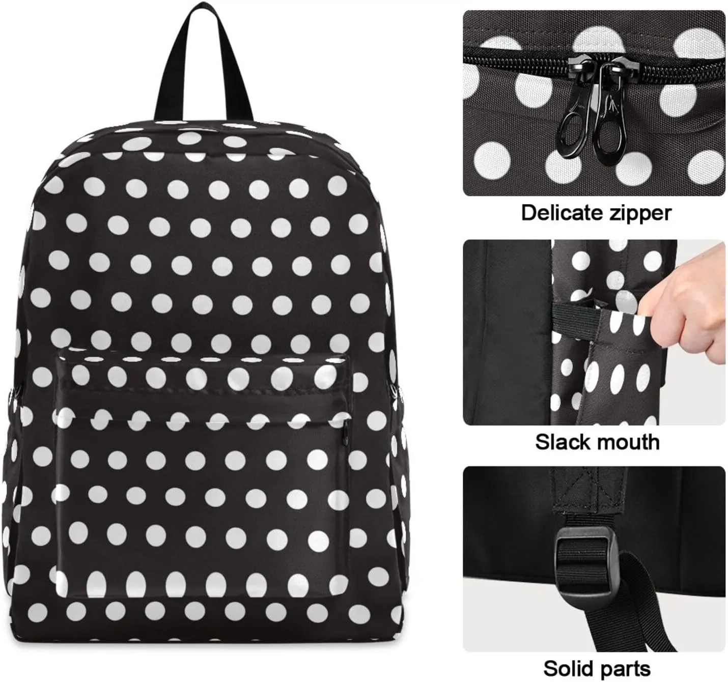 Black and White Polka Dot Backpacks For Teen Girls Boys School Bookbag