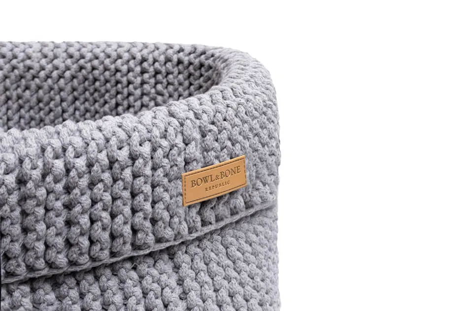 Bowl and Bone Grey Cotton Dog Toy Storage Basket