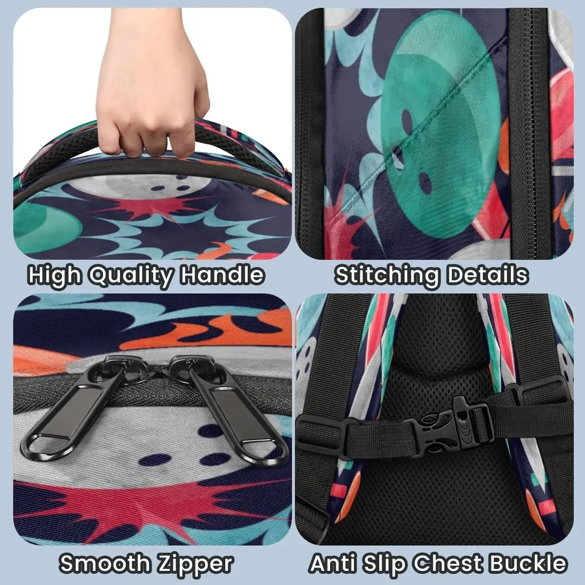Bowling Print Laptop Backpack Lightweight College Backpack with Reflective Strip for Men Women Adult Casual Travel Hiking Gym Work Daypack