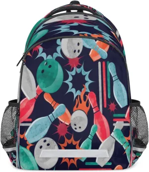 Bowling Print Laptop Backpack Lightweight College Backpack with Reflective Strip for Men Women Adult Casual Travel Hiking Gym Work Daypack