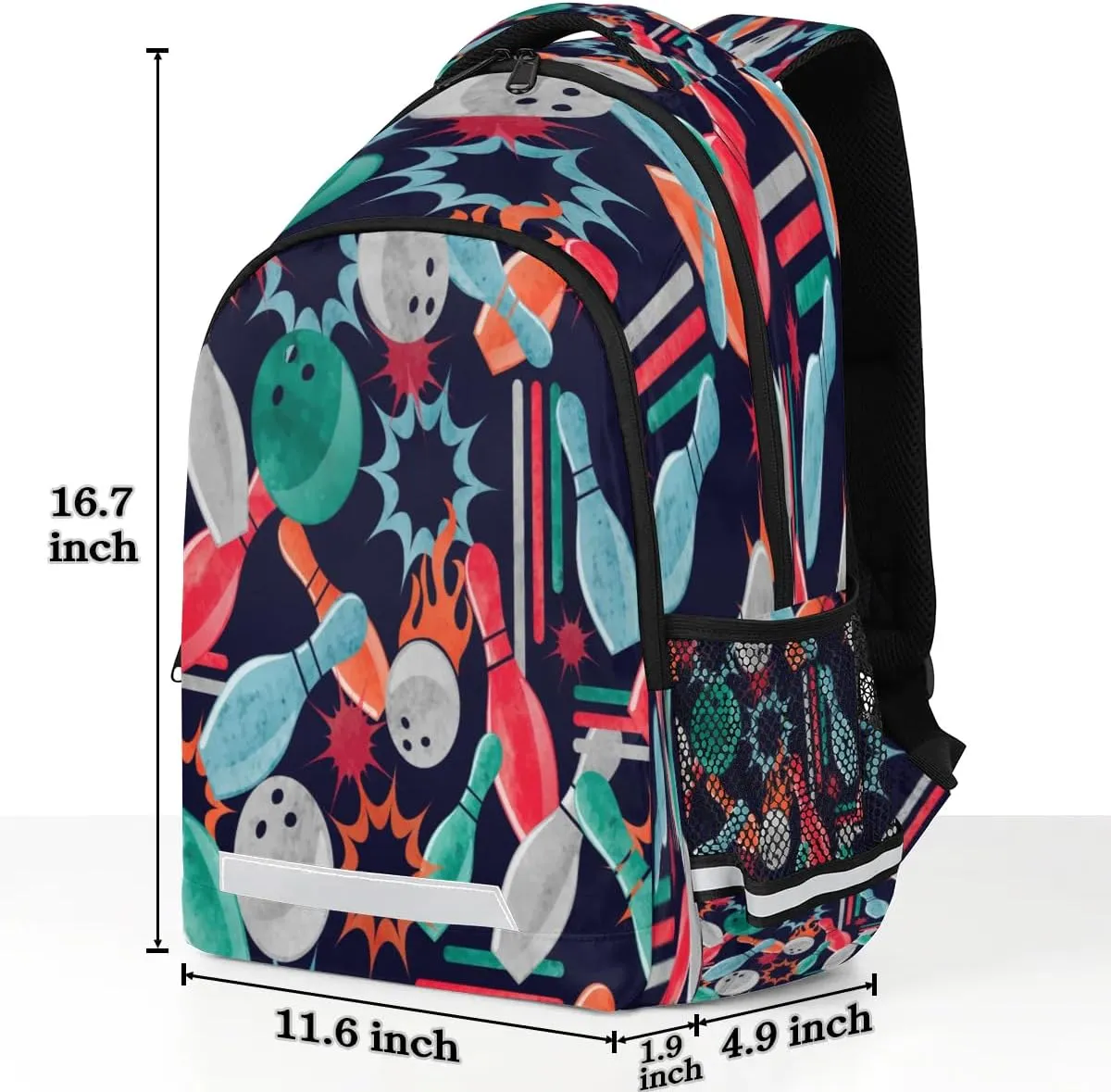 Bowling Print Laptop Backpack Lightweight College Backpack with Reflective Strip for Men Women Adult Casual Travel Hiking Gym Work Daypack
