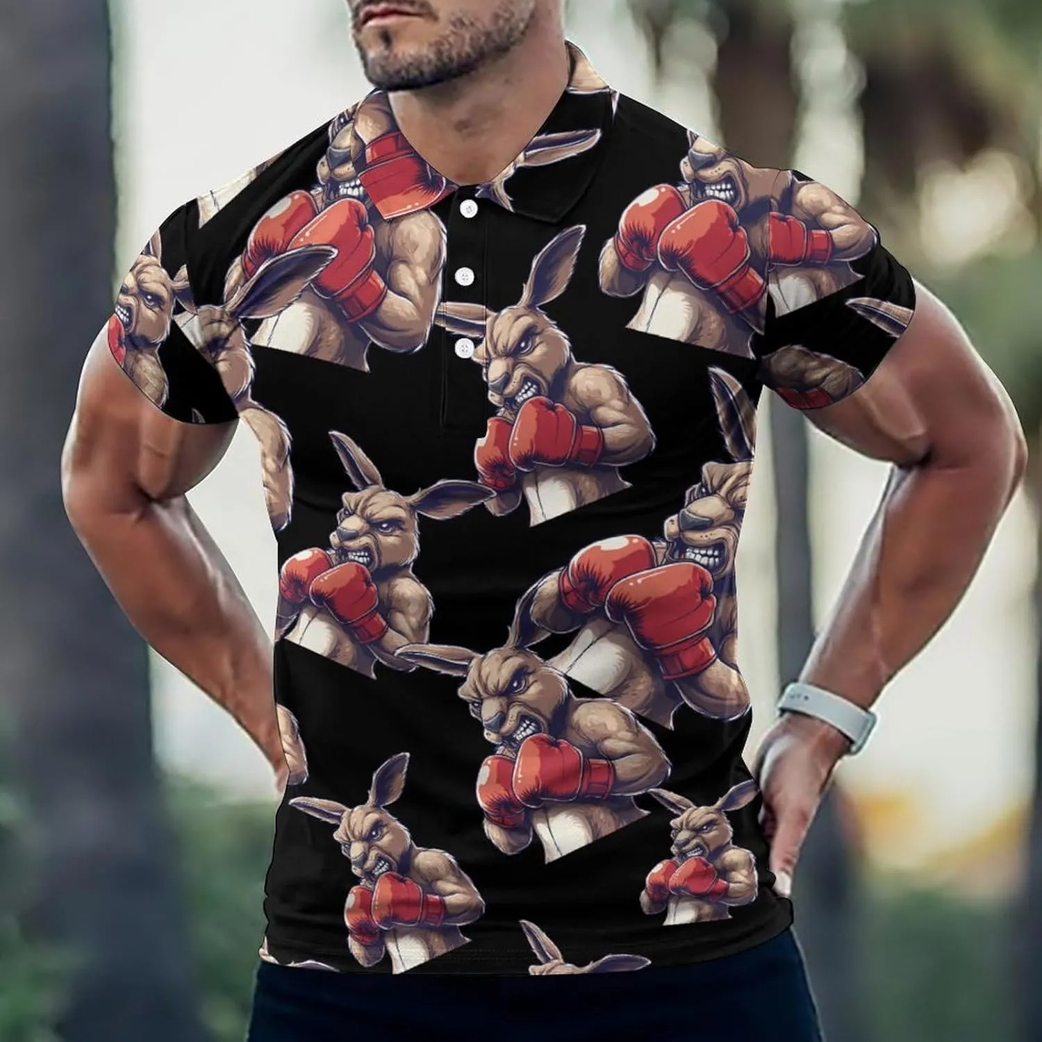Boxing King Kangaroos Mens Polo Shirts Quick Dry Short Sleeve T-shirts Slim Tennis Collared Tees Tops
