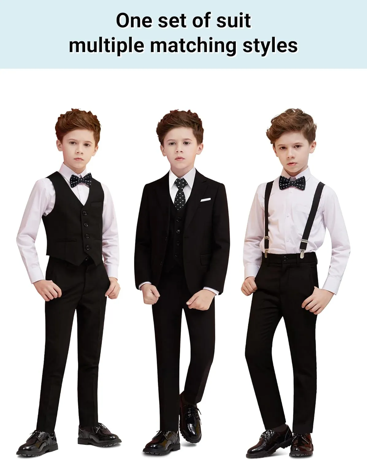 Boys Suit Set with Suspenders, Suit with 3 Versions-Regular, Slim and Husky