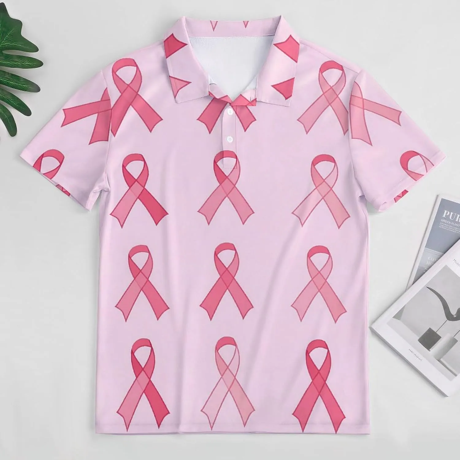Breast Cancer Ribbon Mens Polo Shirts Quick Dry Short Sleeve T-shirts Slim Tennis Collared Tees Tops