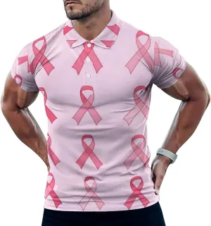 Breast Cancer Ribbon Mens Polo Shirts Quick Dry Short Sleeve T-shirts Slim Tennis Collared Tees Tops