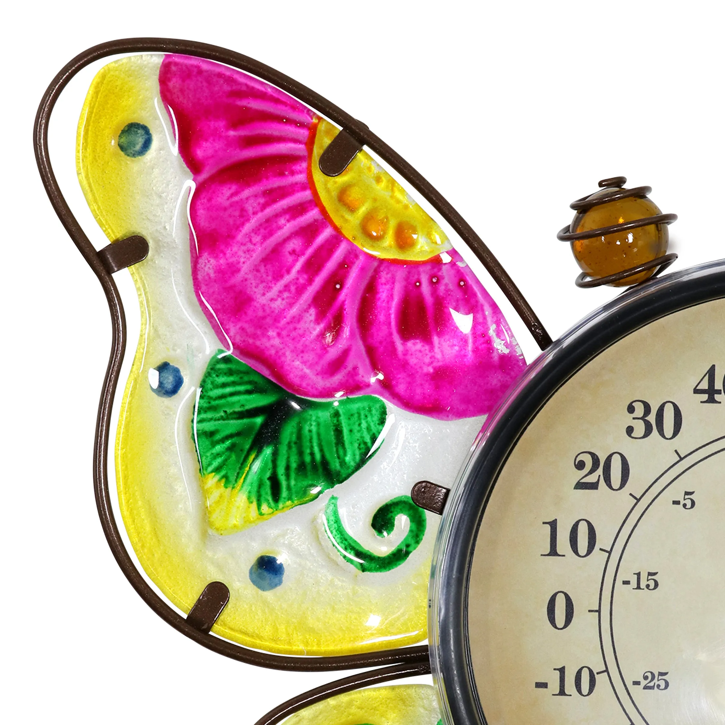 Butterfly Thermometer Garden Stake Hand Painted and Made of glass and metal, 36 inches