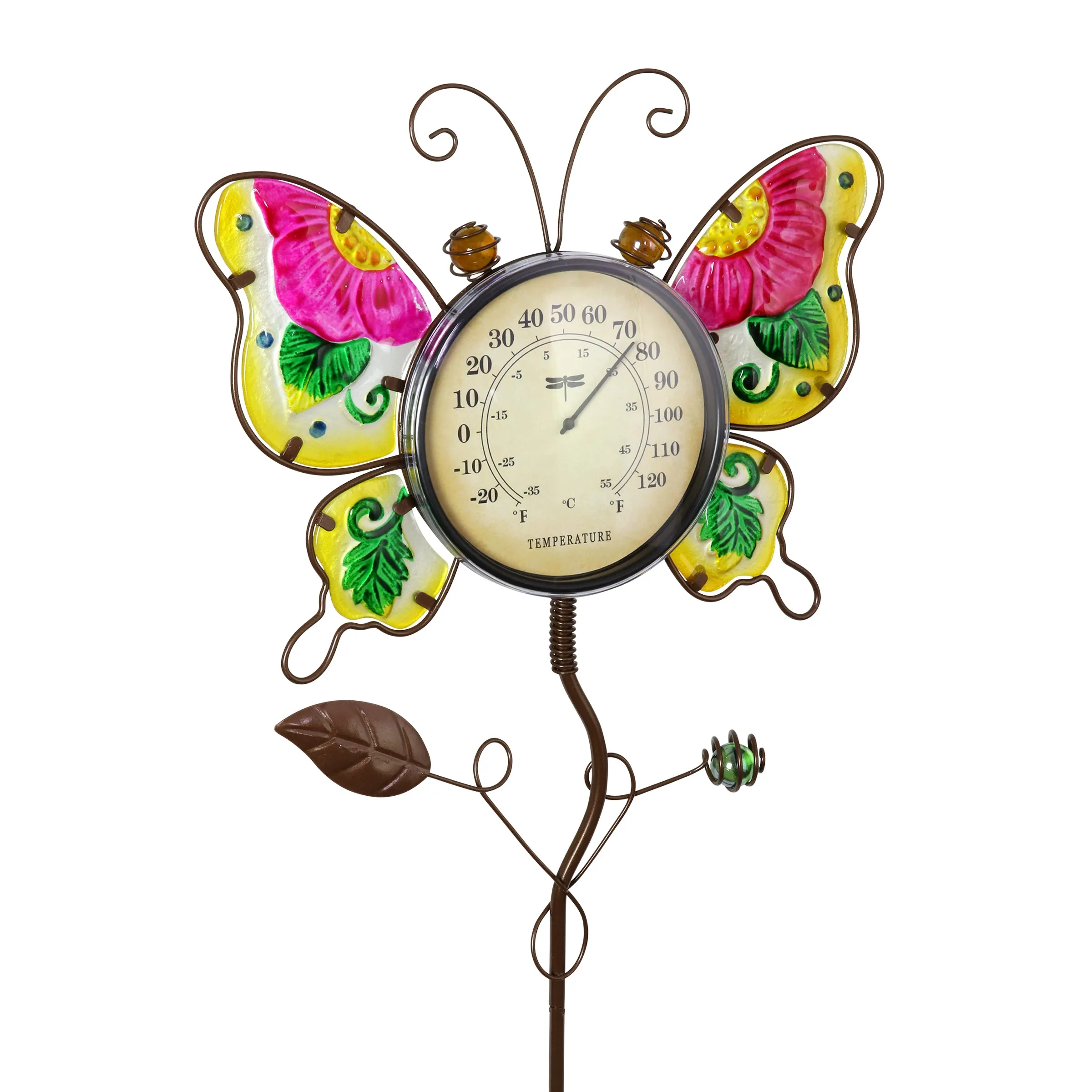 Butterfly Thermometer Garden Stake Hand Painted and Made of glass and metal, 36 inches