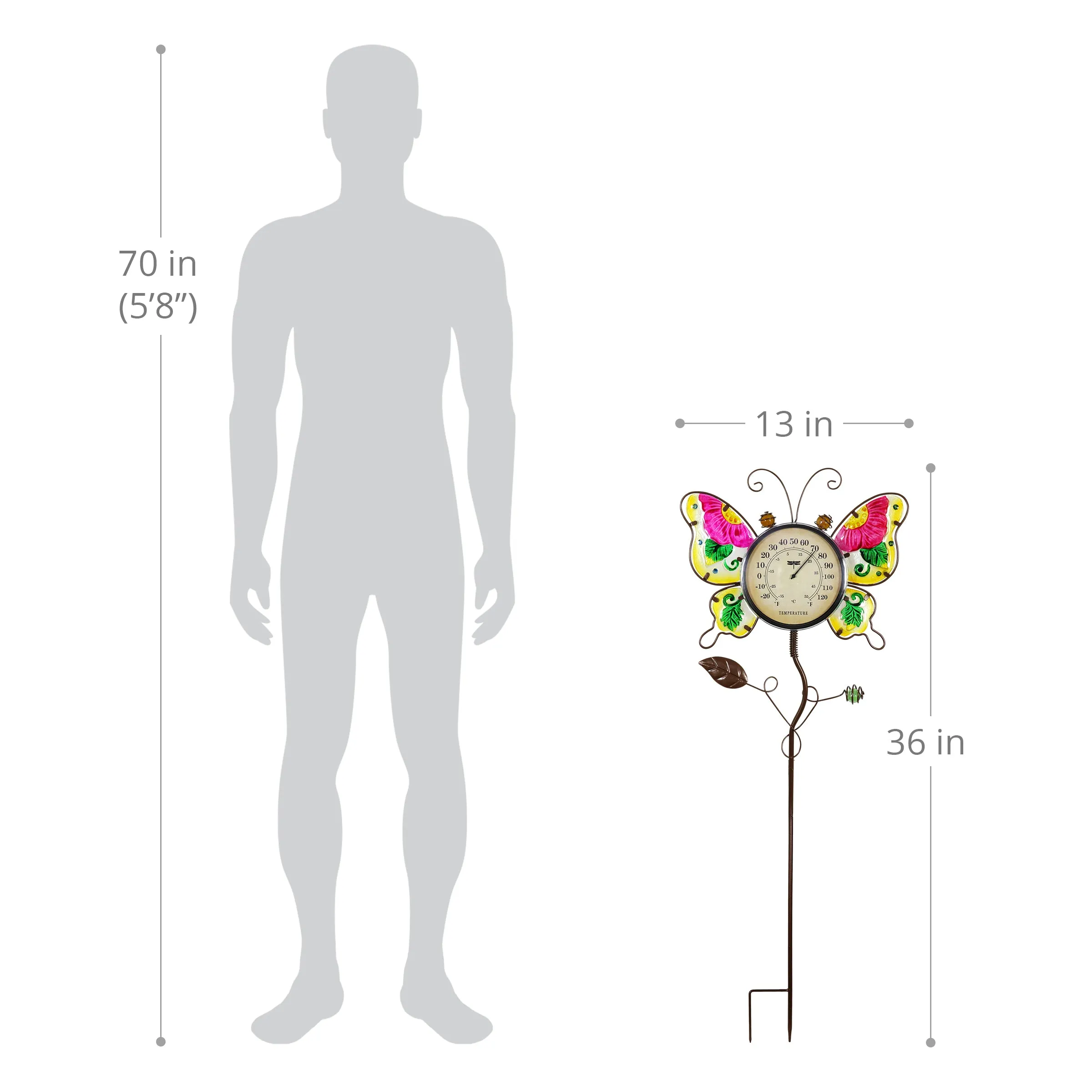 Butterfly Thermometer Garden Stake Hand Painted and Made of glass and metal, 36 inches