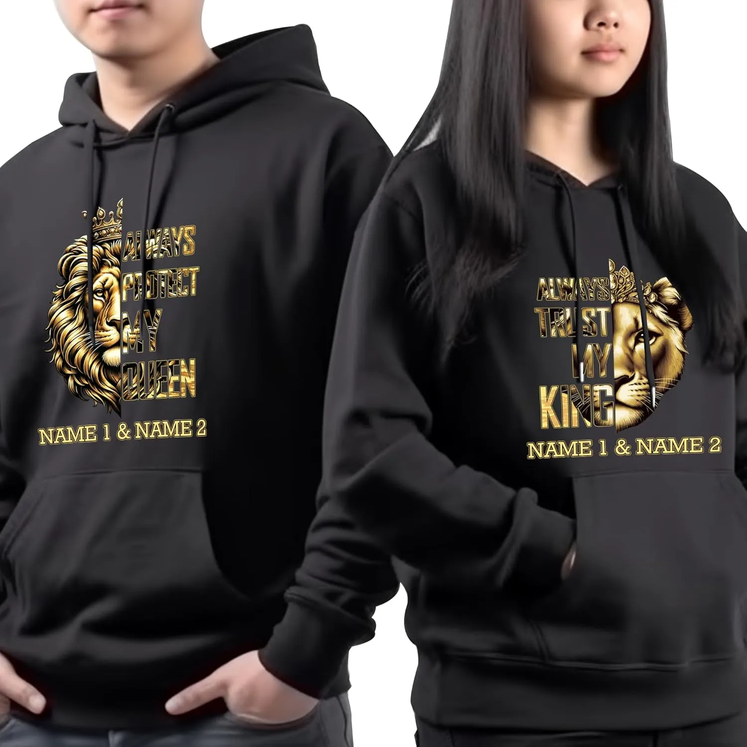 Camelliaa Shop Personalized Lion Couple Queen And King T-Shirt and Hoodie 2D S-5XL, Couple Hoodies, Matching Couple Hoodie