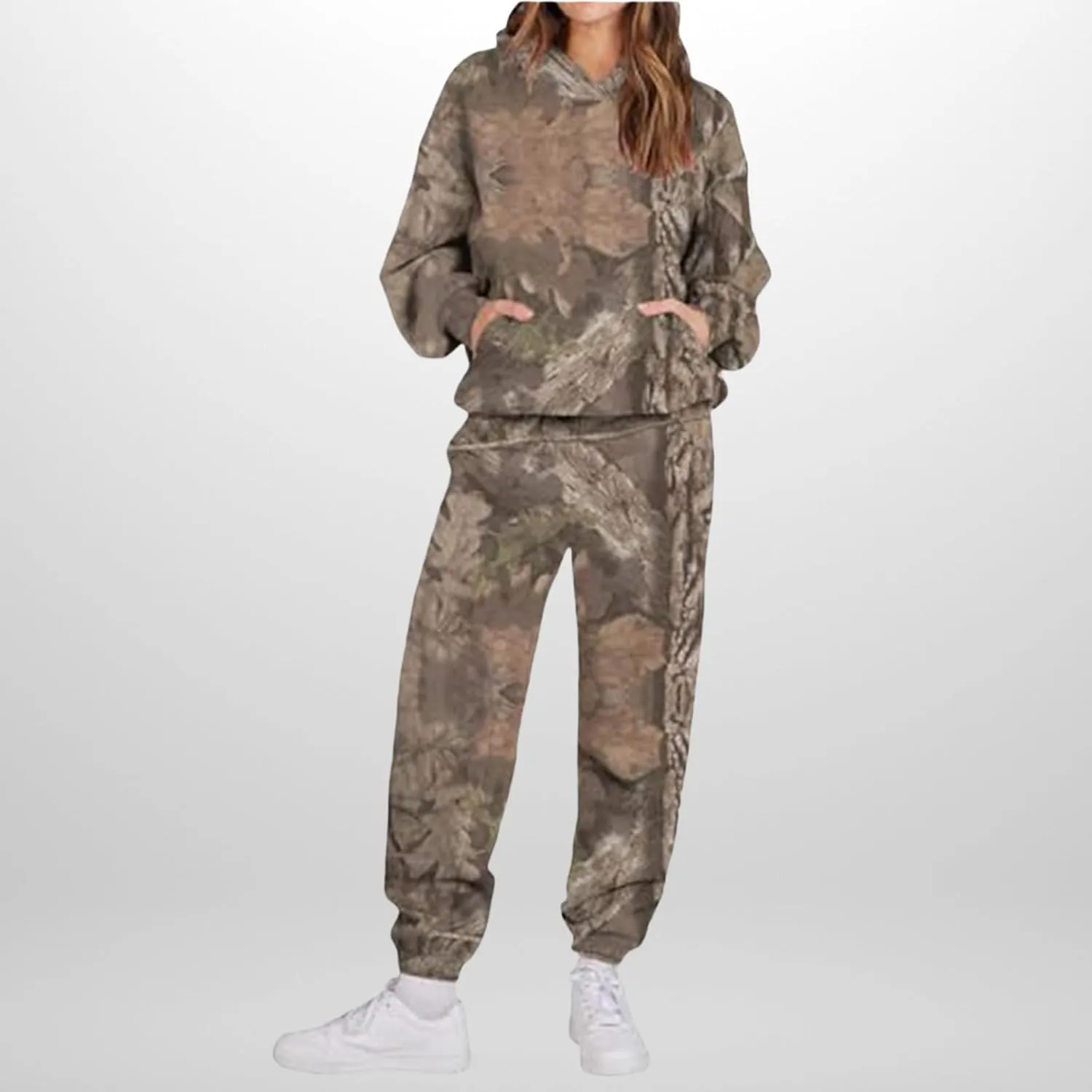 Camo Sweat Set for Women 2 Piece Hoodie Sets Maple Leaf Print Oversized Sweatshirt Sweatpants Fall Outfits