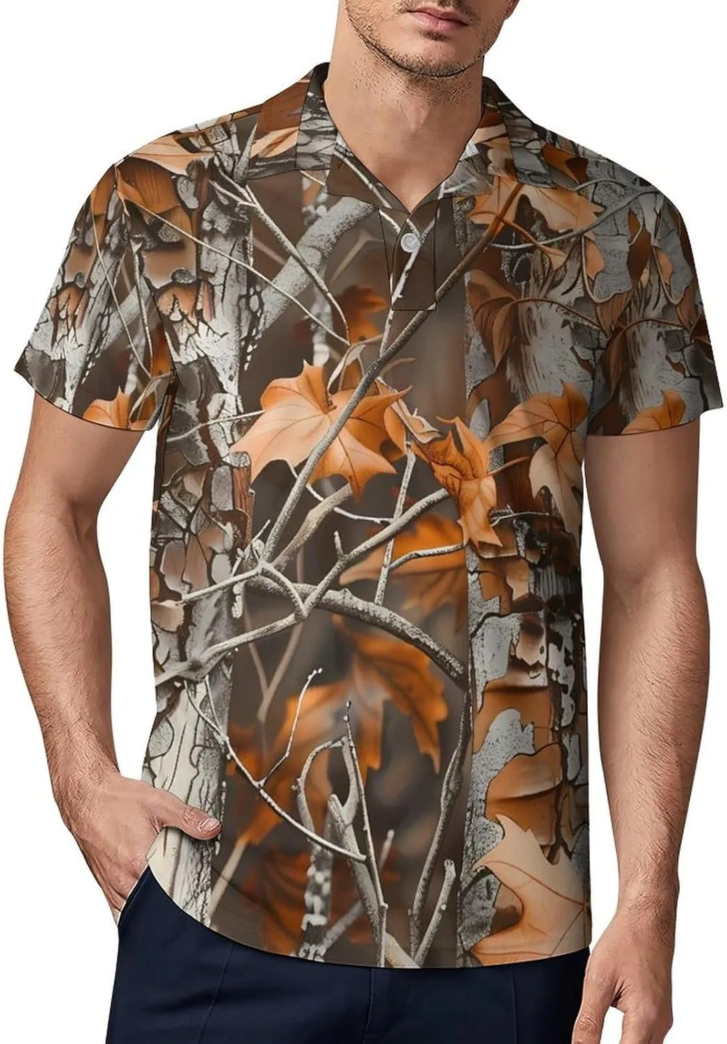 Camouflage Hunting Dead Leaves Classic Polo Shirts for Men Quick Dry Short Sleeve Fit Golf Tees Casual Tops