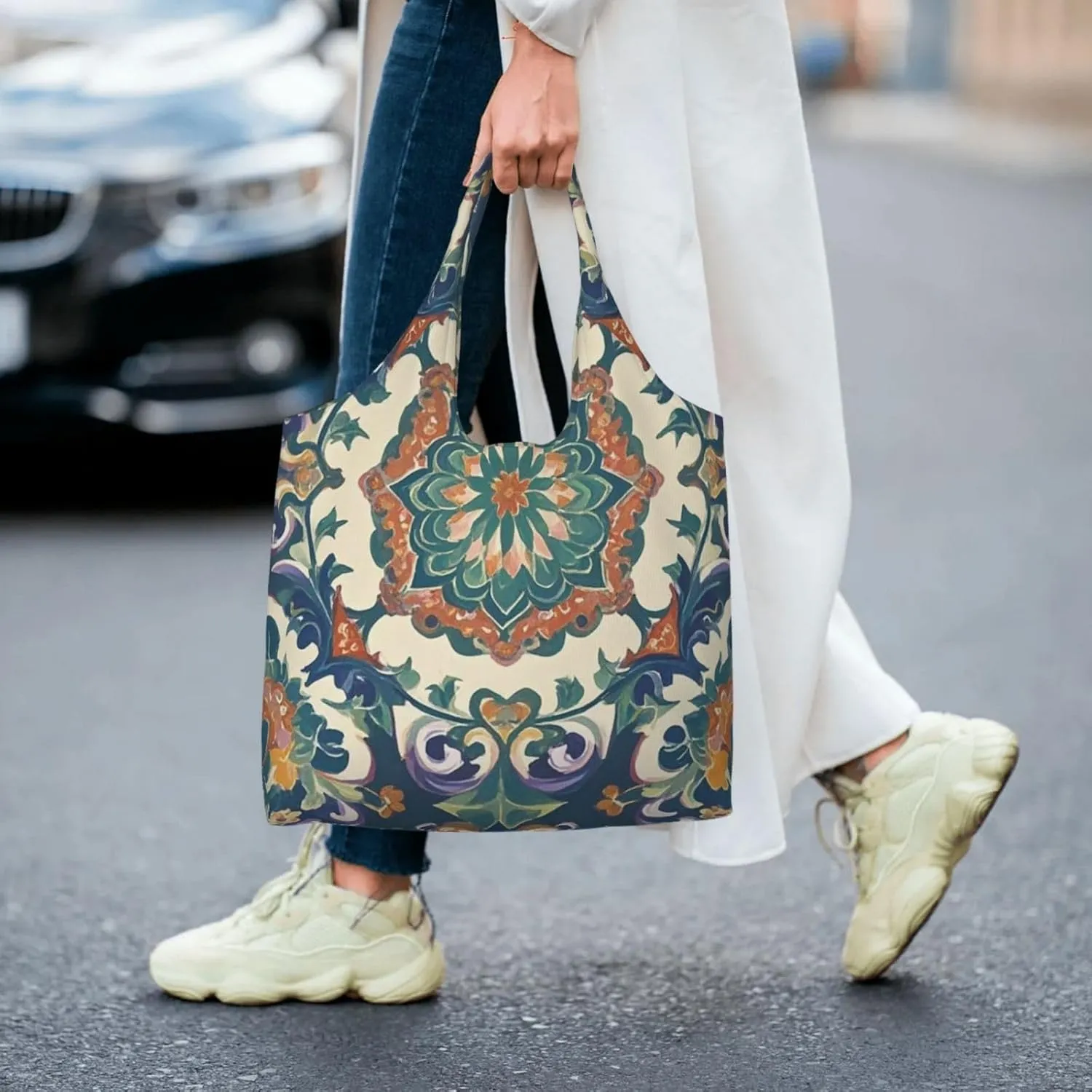 Canvas Tote Bag Reusable Grocery Bags Lightweight Handbag Color butterfly flower Tote Bag for Shopping Cloth Bags