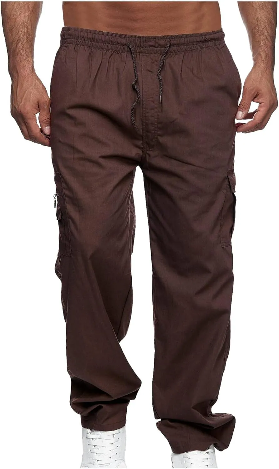 Cargo Pants for Men 2024 Trendy Multiple Pockets Sweatpants Straight Wide Leg Trousers Elastic Waist Drawstring Pants