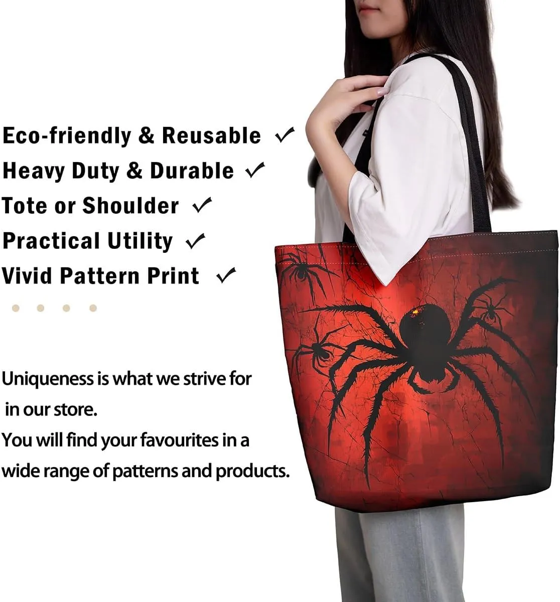 Castle Fairy Spider Tote Bag 19.7x5.1 Inch Animal Aesthetic Tote Bag for Adults Shopping Gym