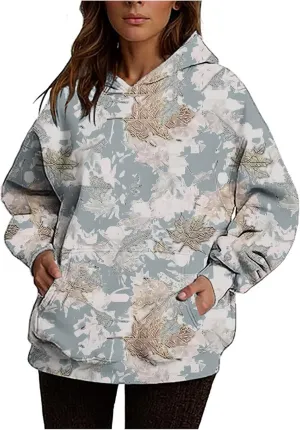Ceboyel Womens Camo Oversized Hoodies Maple Leaf Hooded Sweatshirt Trendy Cute Hoodie Teen Girls Fashion Clothing 2024