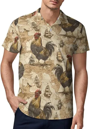 Chicken Ship Navigation Map Classic Polo Shirts for Men Quick Dry Short Sleeve Fit Golf Tees Casual Tops