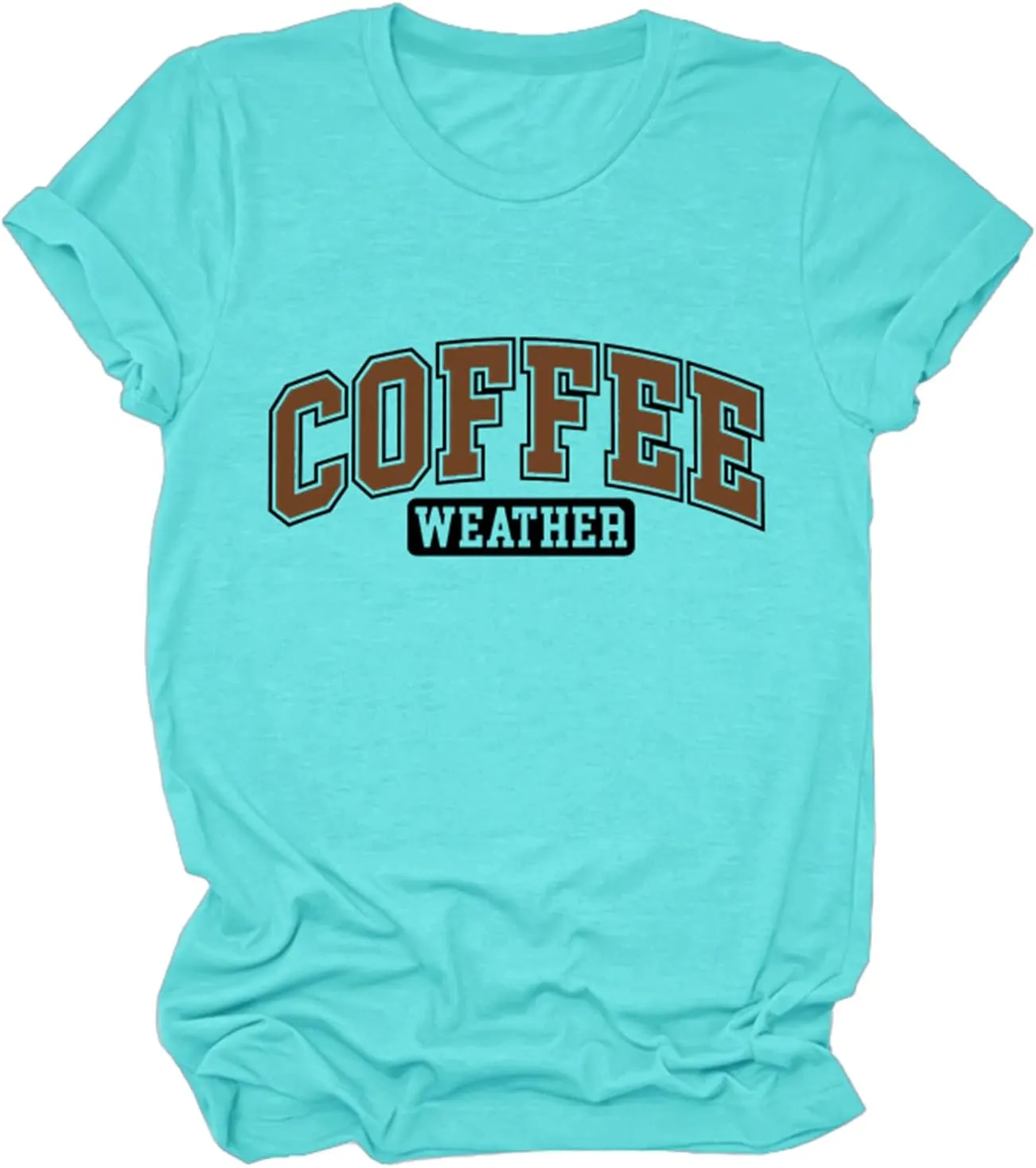 Coffee Weather Shirts for Women Crew Neck Coffee Lover T-Shirt Casual Graphic Tees Short Sleeve Summer Tops