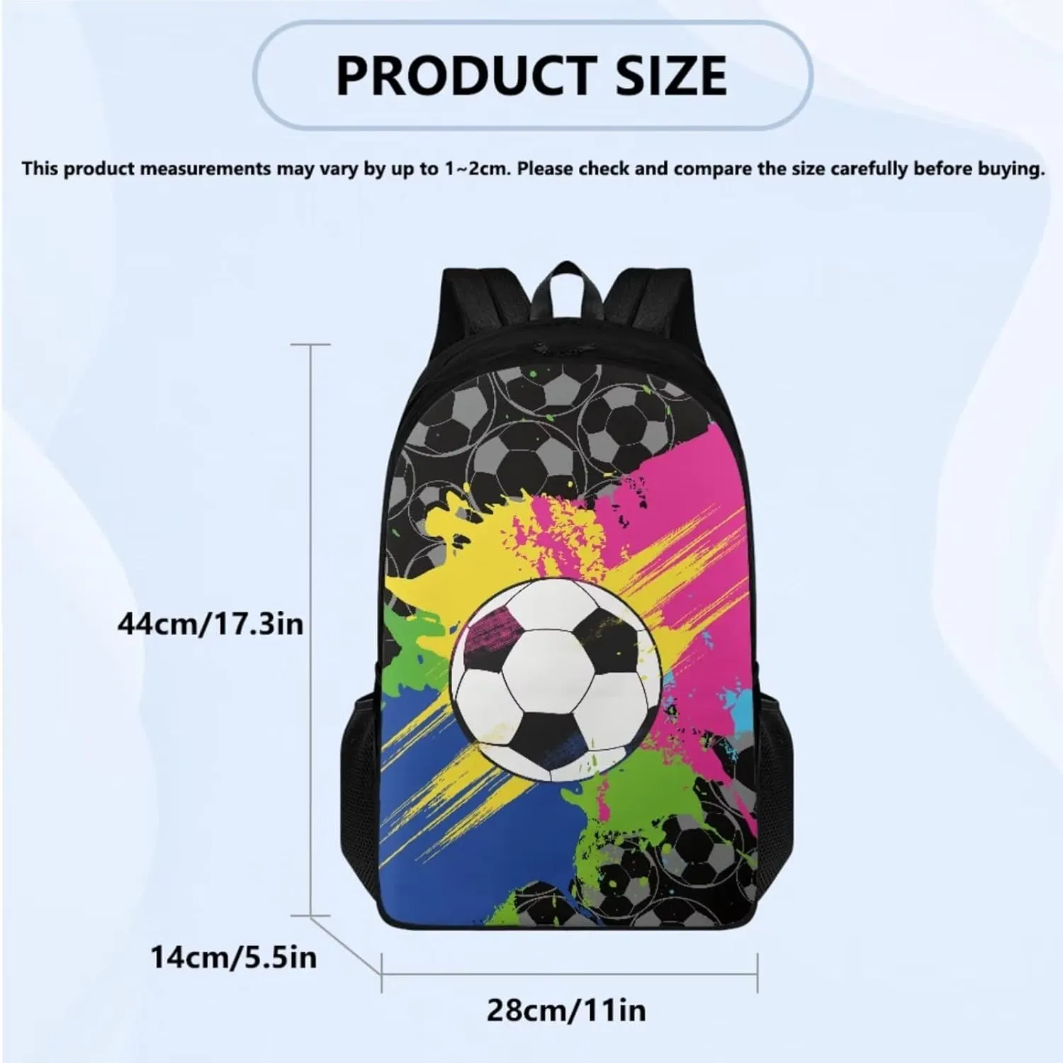 Colorful Football Kids Backpacks Boys Student Children 3Pcs Bookbag Set with Lunch Box Pencil Case 17 inch Cool School Bag for Teens 6-8 Years Old Primary Elementary Middle School