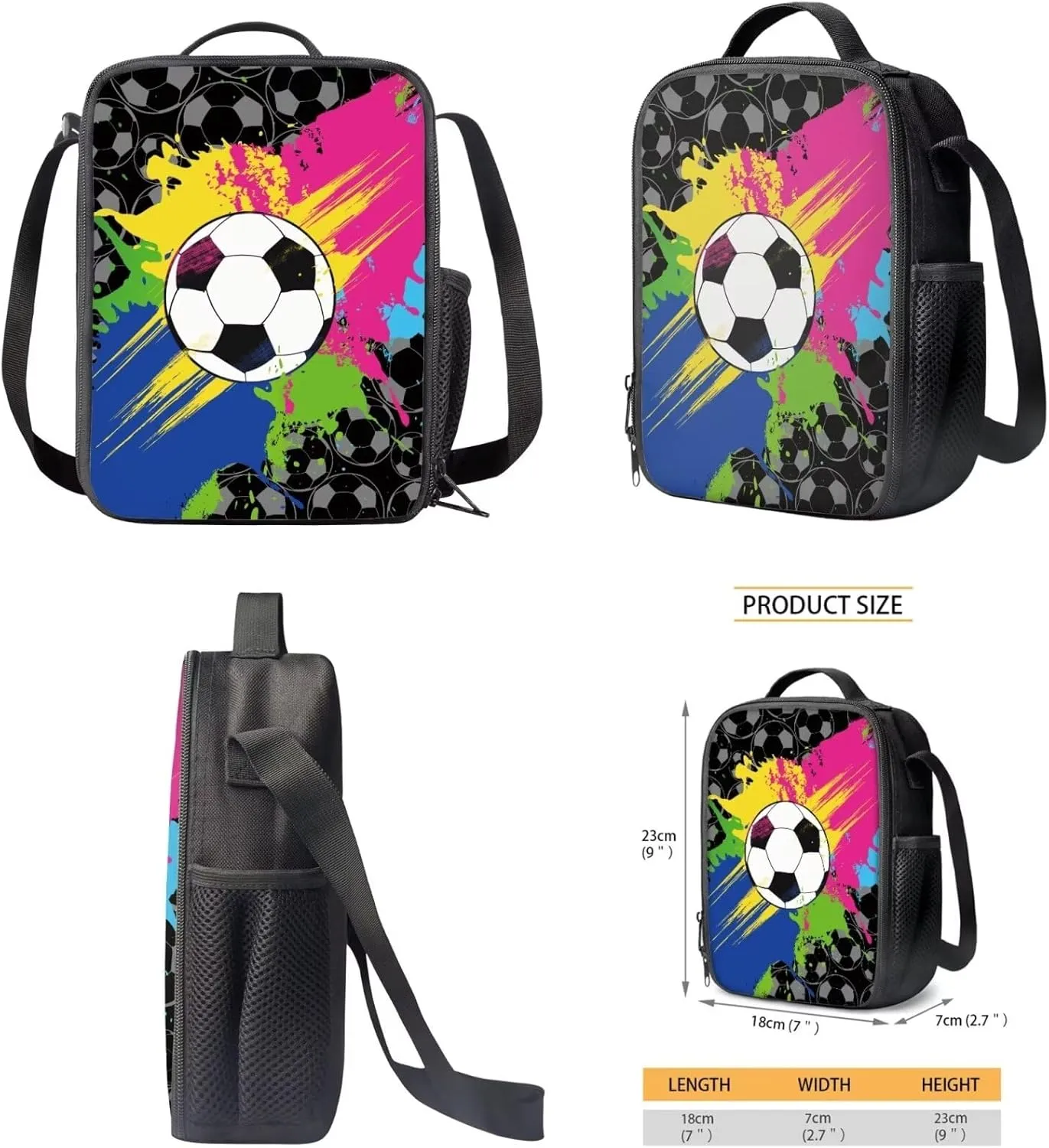 Colorful Football Kids Backpacks Boys Student Children 3Pcs Bookbag Set with Lunch Box Pencil Case 17 inch Cool School Bag for Teens 6-8 Years Old Primary Elementary Middle School