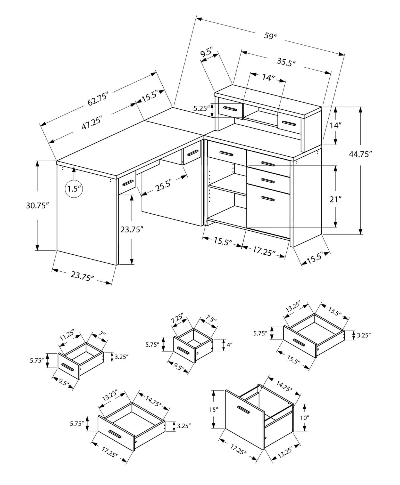 Computer Desk - Cappuccino Left Or Right Facing Corner
