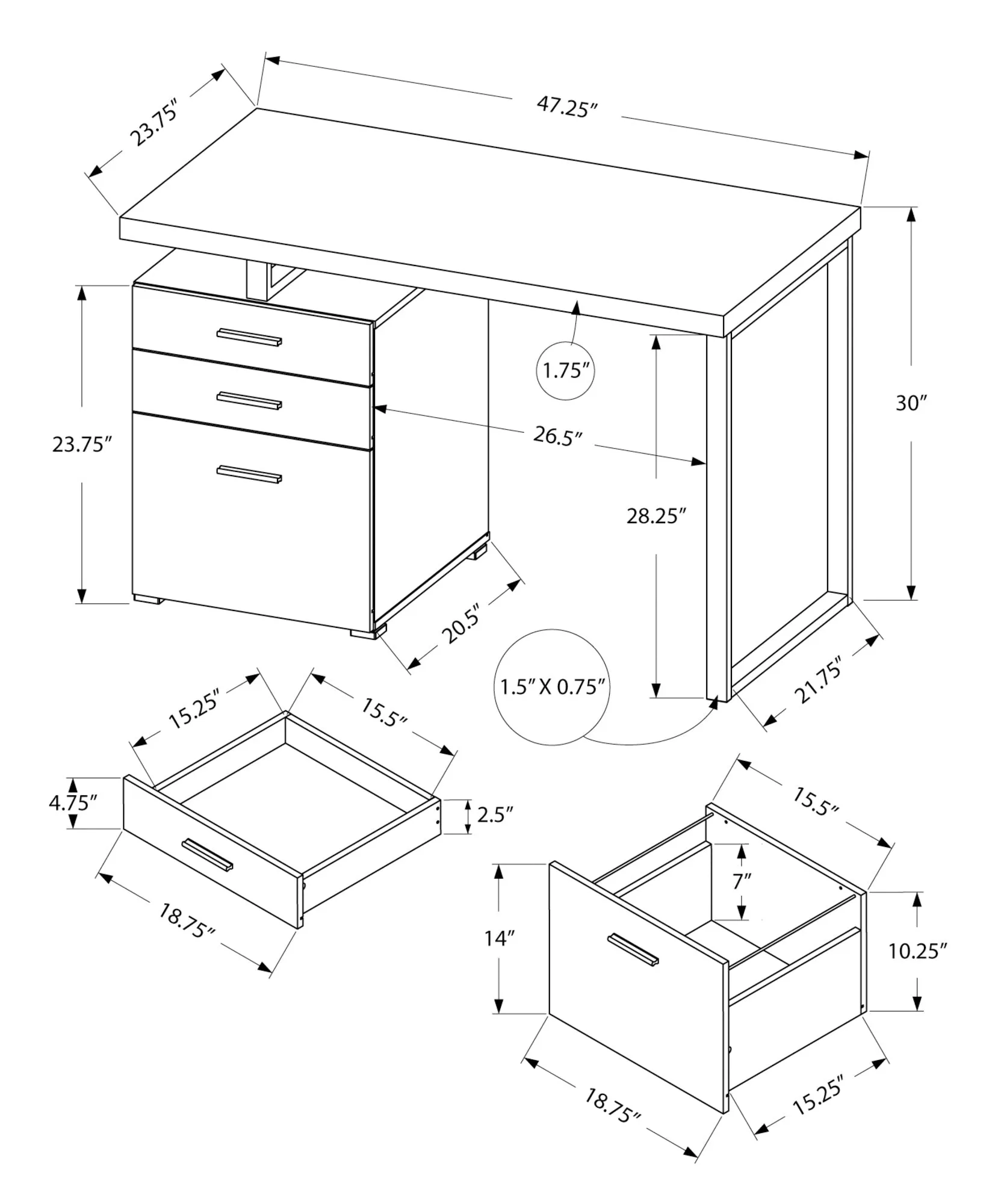 Computer Desk, Home Office, Laptop, Left, Right Set-up, Storage Drawers, 48"l, Work, White Laminate, Grey Metal, Contemporary, Modern