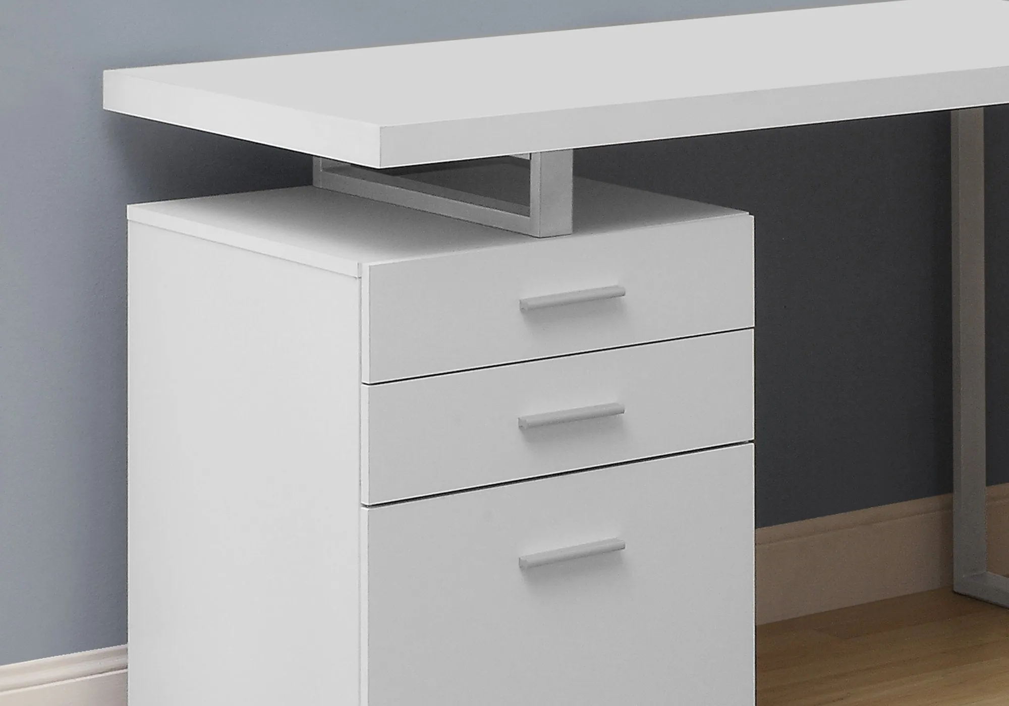 Computer Desk, Home Office, Laptop, Left, Right Set-up, Storage Drawers, 48"l, Work, White Laminate, Grey Metal, Contemporary, Modern