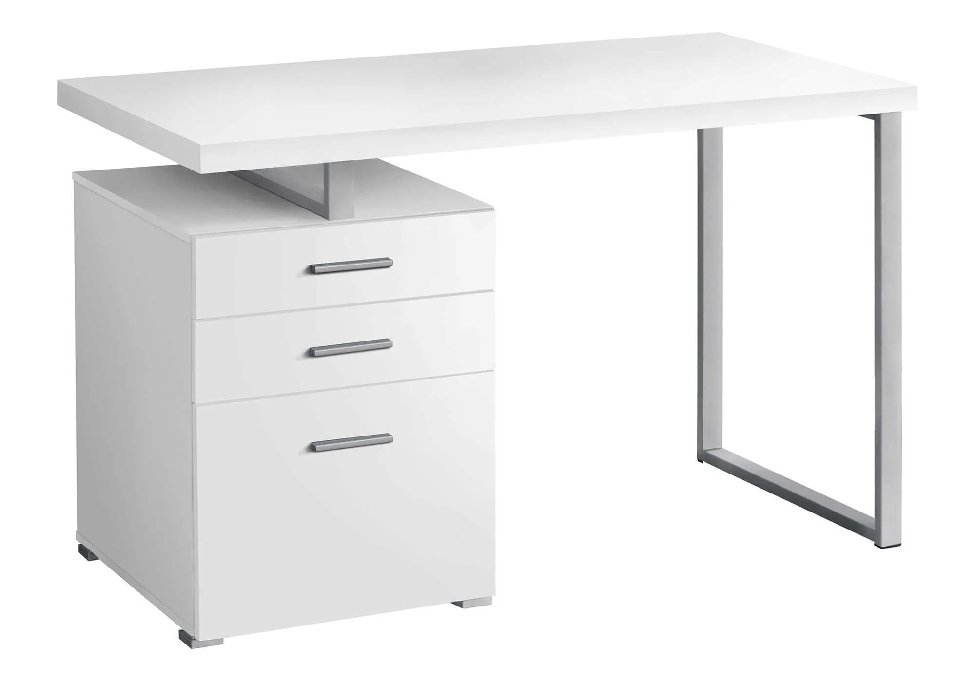 Computer Desk, Home Office, Laptop, Left, Right Set-up, Storage Drawers, 48"l, Work, White Laminate, Grey Metal, Contemporary, Modern