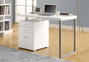 Computer Desk, Home Office, Laptop, Left, Right Set-up, Storage Drawers, 48"l, Work, White Laminate, Grey Metal, Contemporary, Modern