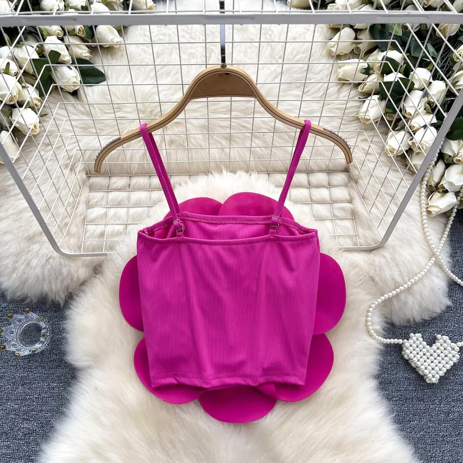 CORIRESHA Women's Summer 3D Flower Tank Top Spaghetti Strap Beach Vacation Cute Camisole
