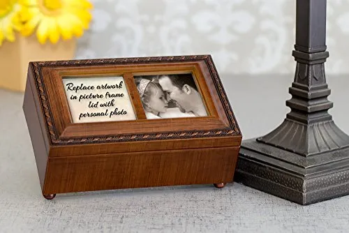 Cottage Garden in Memory of a Heart So Deeply Loved Woodgrain Rope Trim Jewelry Music Box Plays Amazing Grace