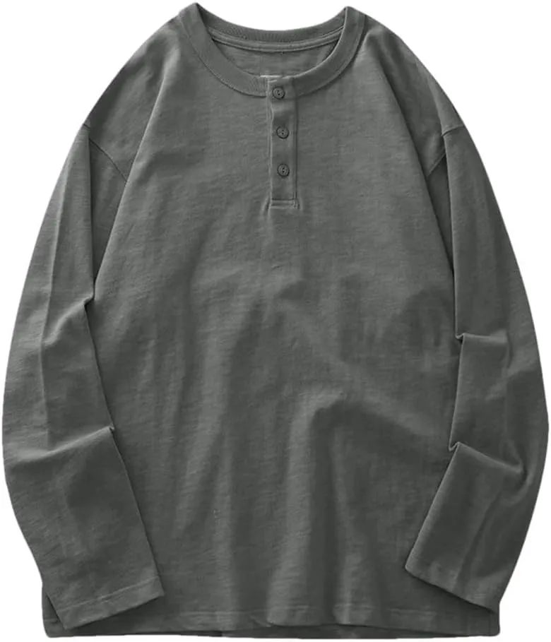 Cotton T Shirt for Men Spring Long-Sleeved Casual Tees Tops Solid Color Undershirts