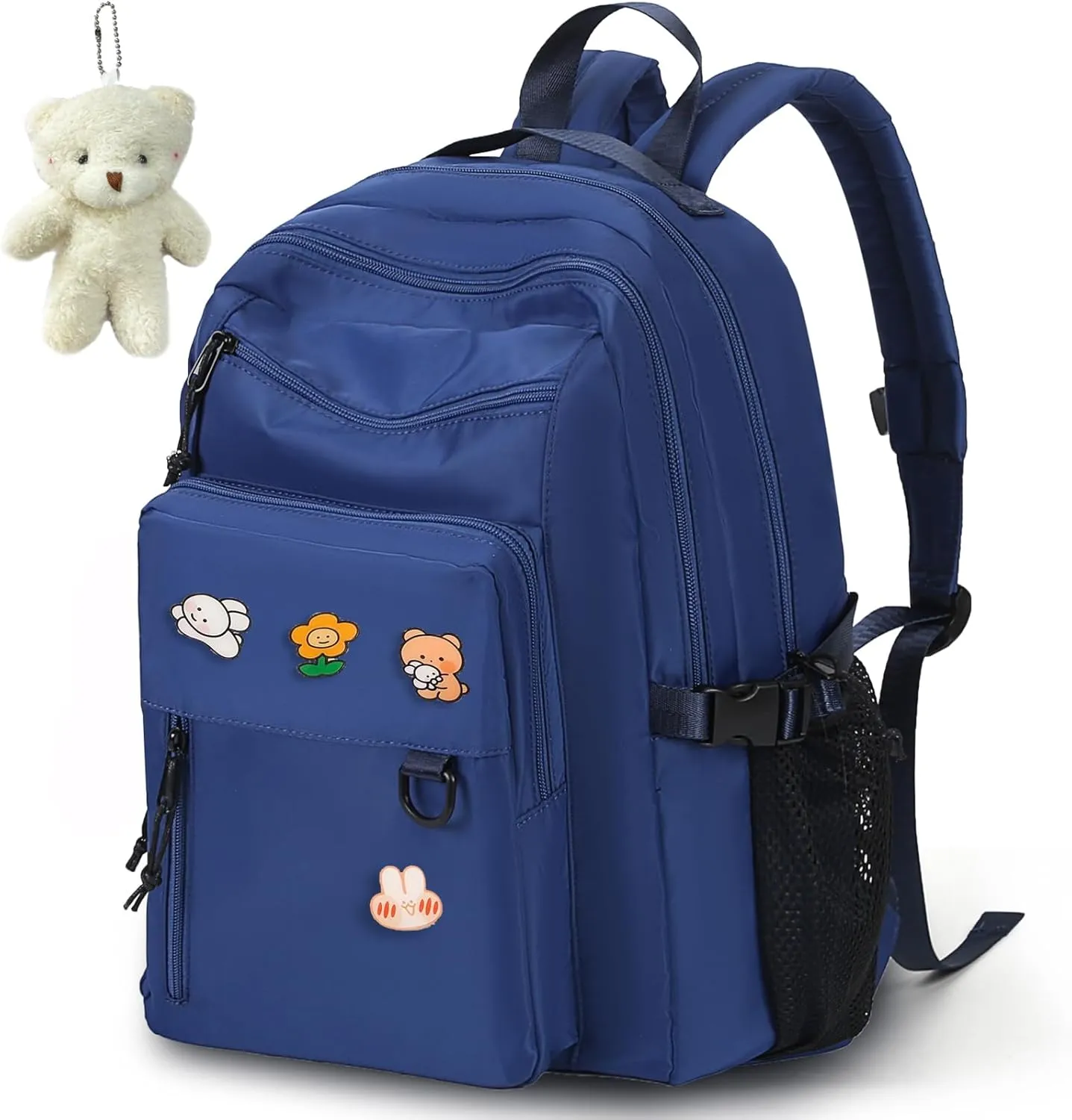 Cute Backpack for School Middle College, Aesthetic Backpack for Teens Girls Women, Kawaii Bookbag With Pins and Pendent (Blue)