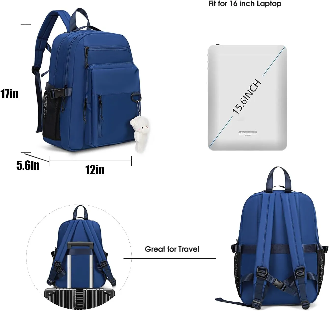 Cute Backpack for School Middle College, Aesthetic Backpack for Teens Girls Women, Kawaii Bookbag With Pins and Pendent (Blue)