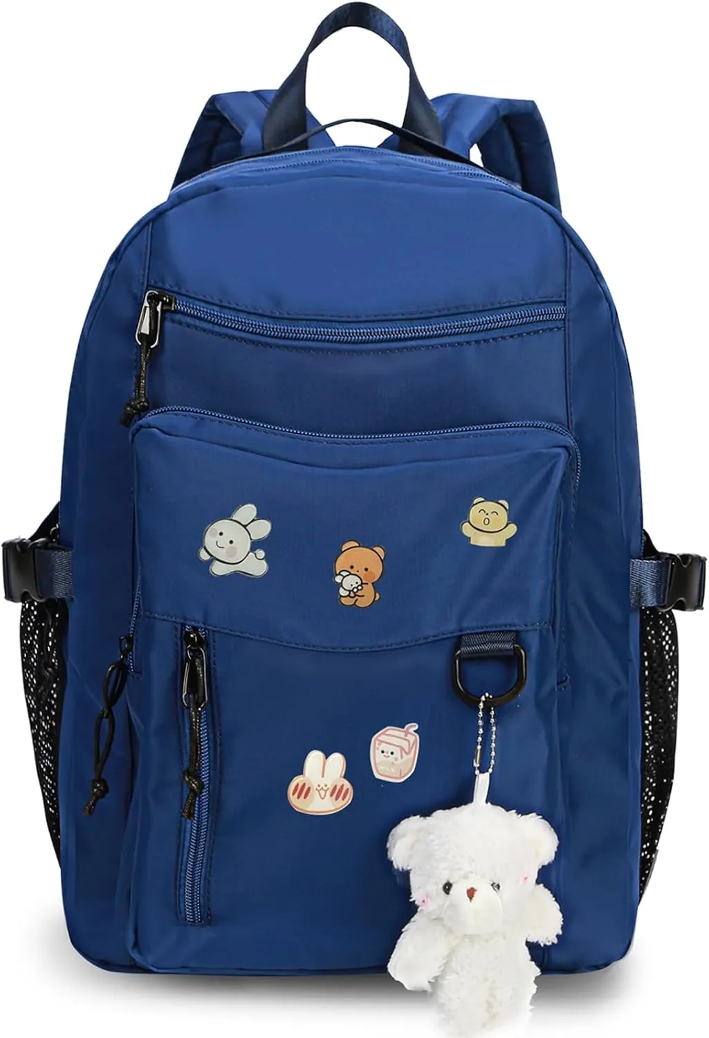 Cute Backpack for School Middle College, Aesthetic Backpack for Teens Girls Women, Kawaii Bookbag With Pins and Pendent (Blue)