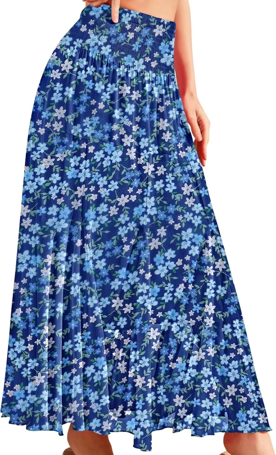 CYiNu Womens Long Maxi Skirt Chiffon Elastic High Waist Tiered Pleated Floral Printed A-Line Boho Long Skirts for Women
