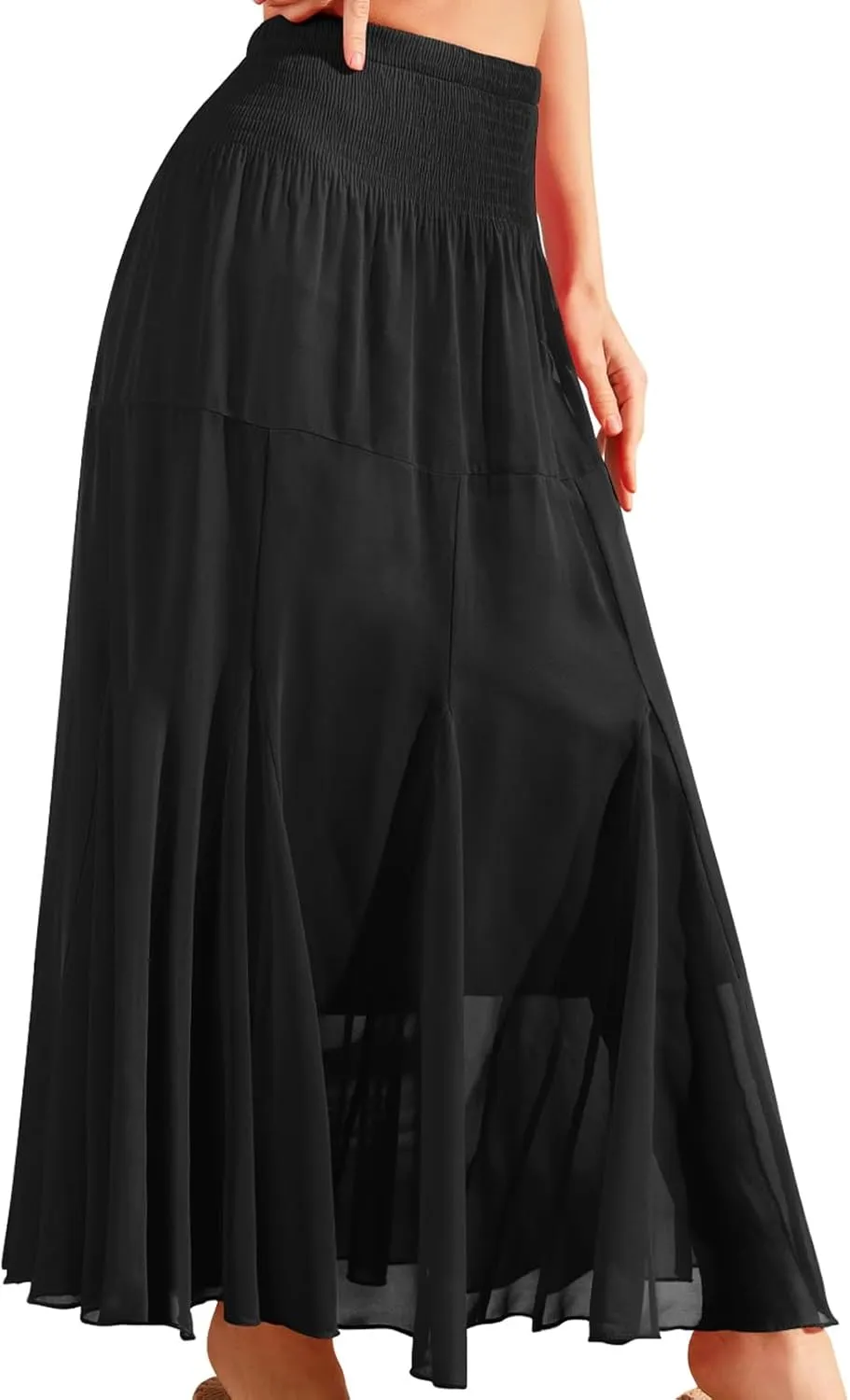 CYiNu Womens Long Maxi Skirt Chiffon Elastic High Waist Tiered Pleated Floral Printed A-Line Boho Long Skirts for Women