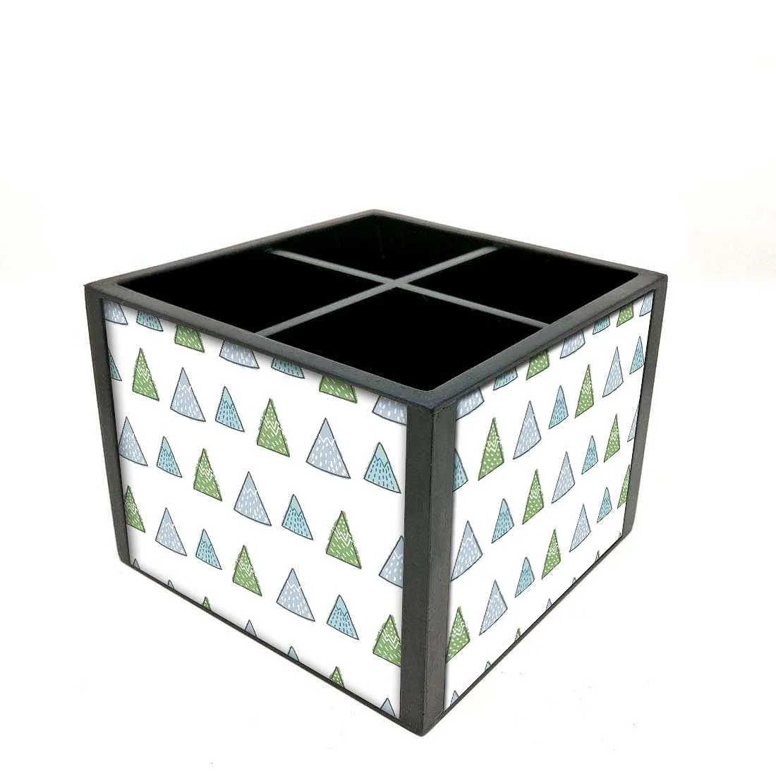 Desk Organizer For Stationery - Green Woods Triangles
