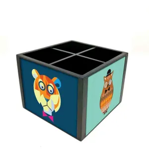 Desk Organizer For Stationery -  Hipster Tiger