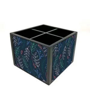 Desk Organizer For Stationery - Leaves And Branches - Blue