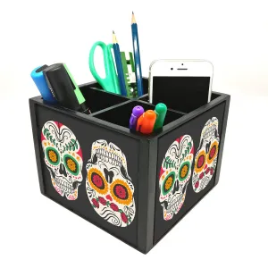Desk Organizer For Stationery -  Skull Black