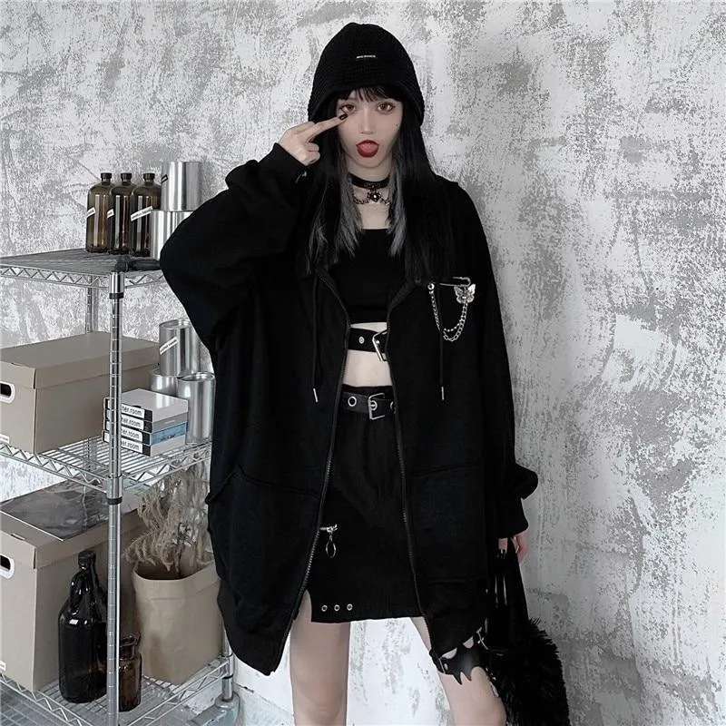 Devil Horn Zip Up Hooded Jacket: Gothic Rock Fashion