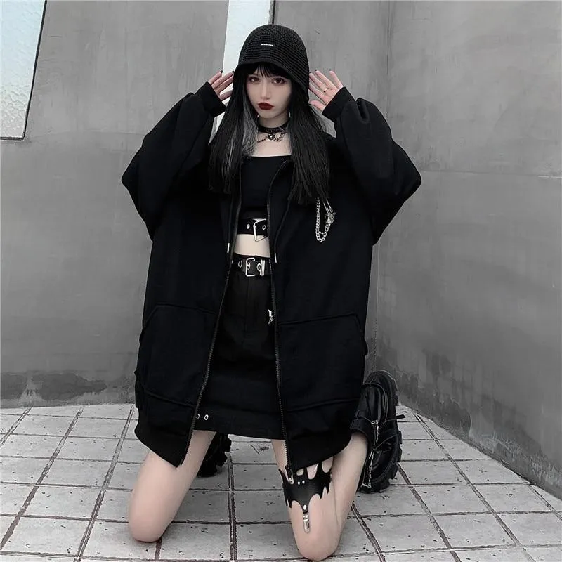 Devil Horn Zip Up Hooded Jacket: Gothic Rock Fashion