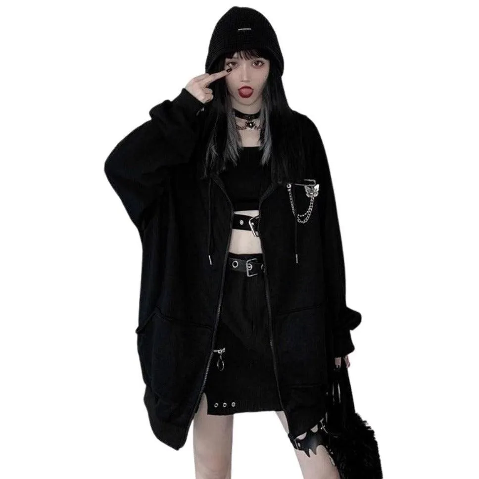 Devil Horn Zip Up Hooded Jacket: Gothic Rock Fashion