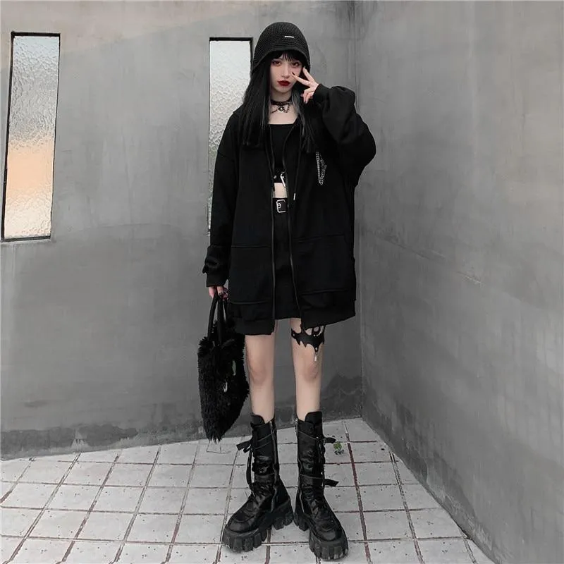 Devil Horn Zip Up Hooded Jacket: Gothic Rock Fashion