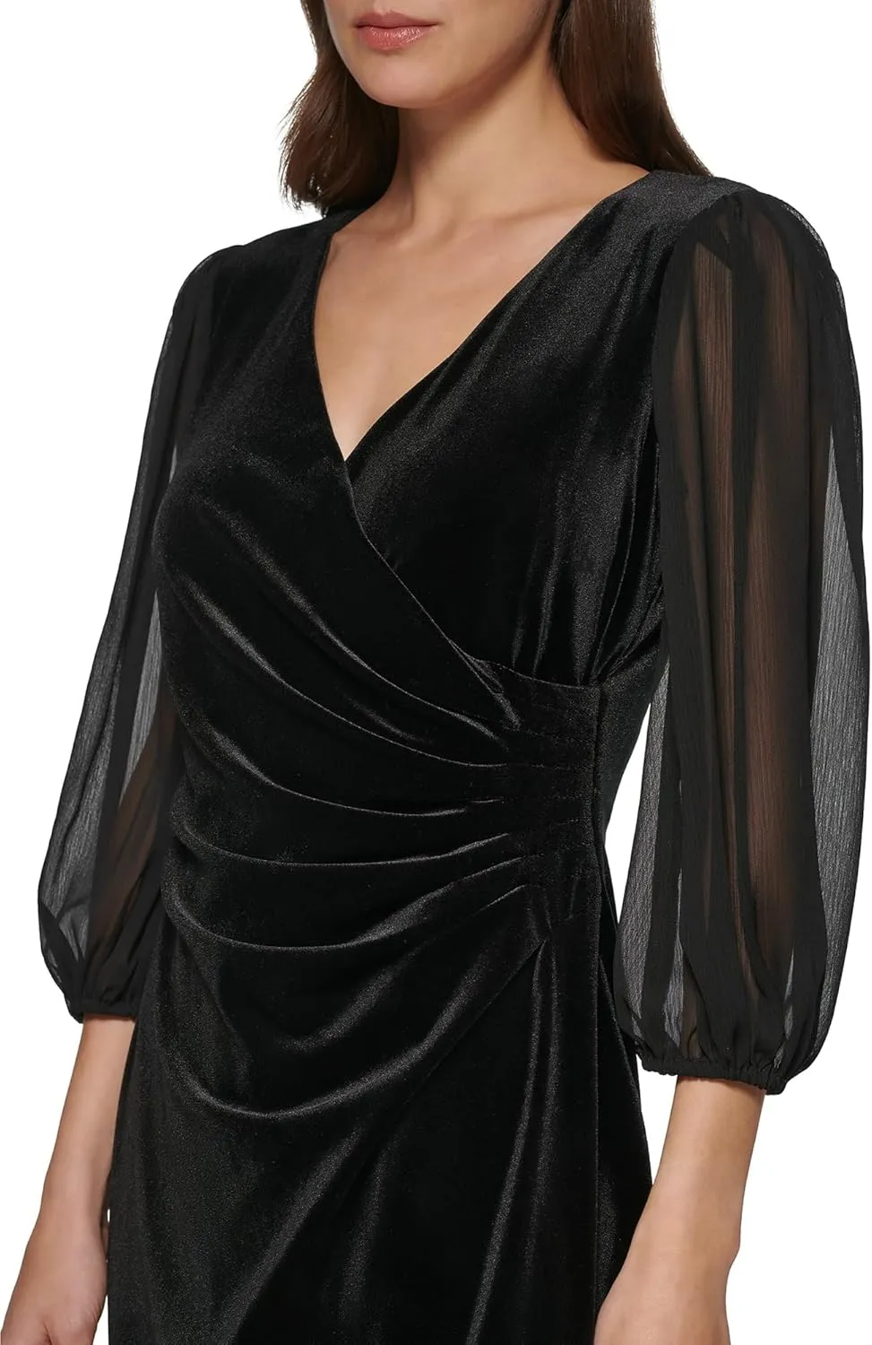 DKNY womens Velvet Maxi Chiffon Sleeve Dress