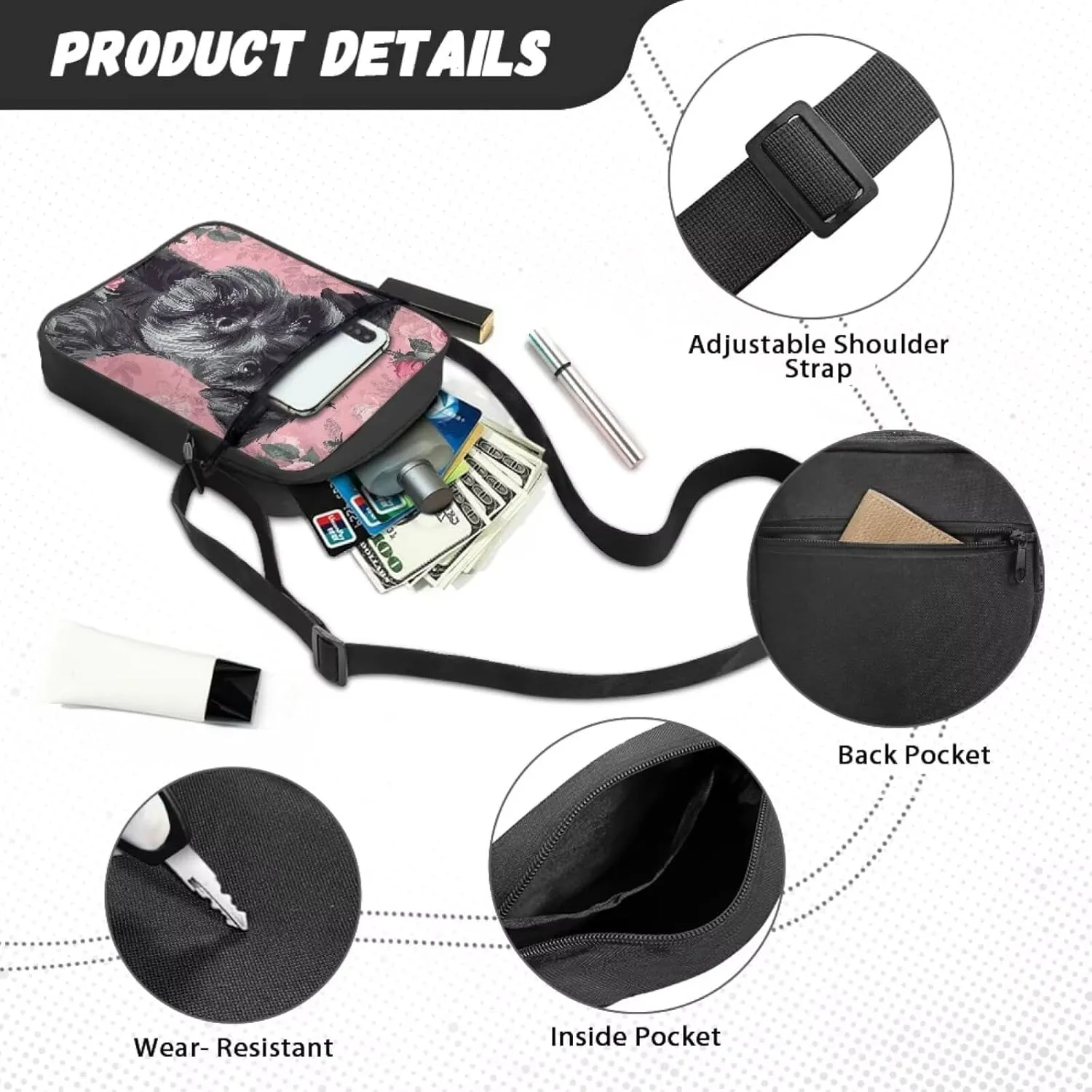 Dog Print Women's Crossbody Bags Waterproof Shoulder Bag Satchel Messenger Bags with Pockets