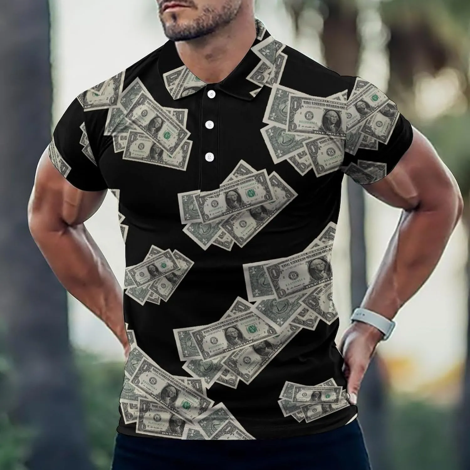 Dollar Bill Money Mens Polo Shirts Quick Dry Short Sleeve T-shirts Slim Tennis Collared Tees Tops