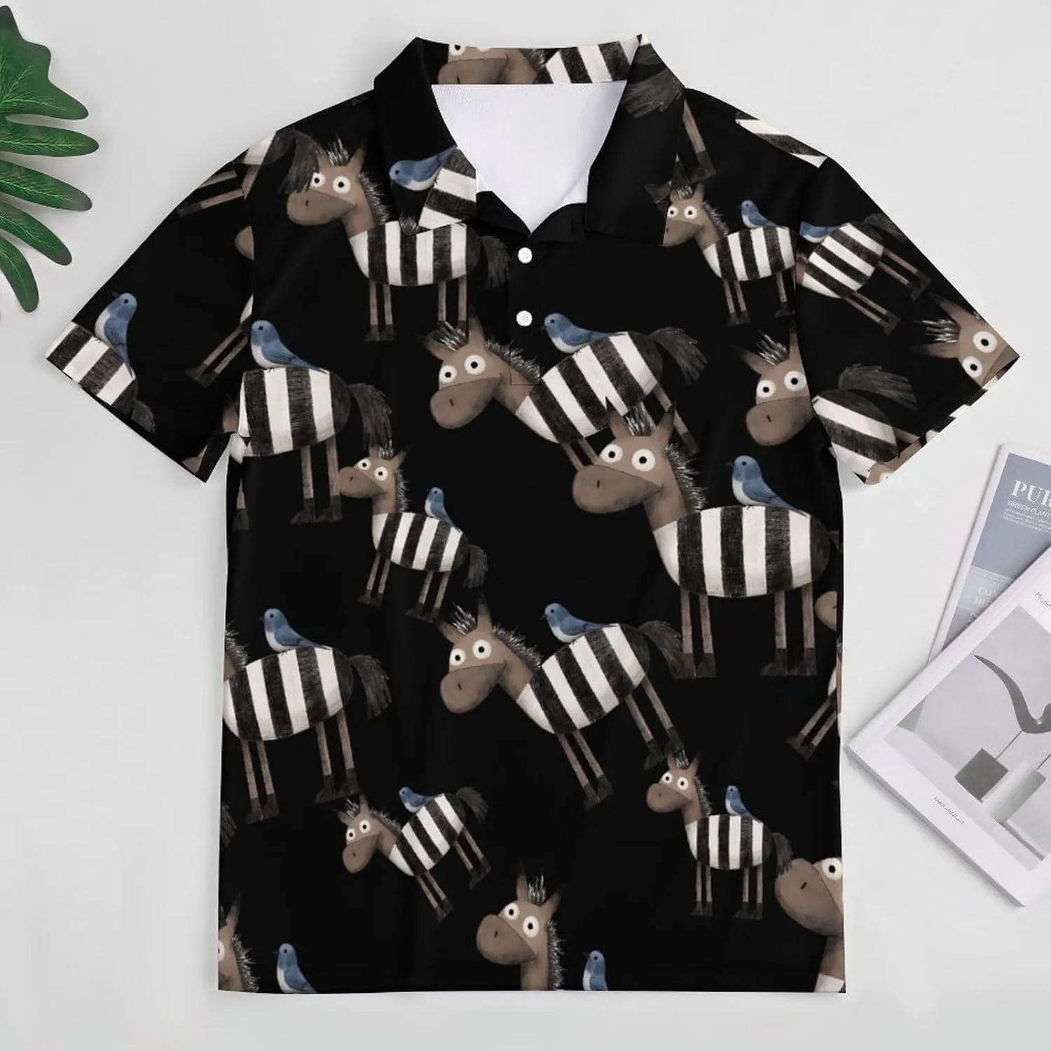 Donkey And Bird Mens Polo Shirts Quick Dry Short Sleeve T-shirts Slim Tennis Collared Tees Tops