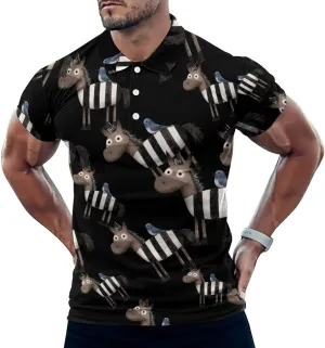 Donkey And Bird Mens Polo Shirts Quick Dry Short Sleeve T-shirts Slim Tennis Collared Tees Tops